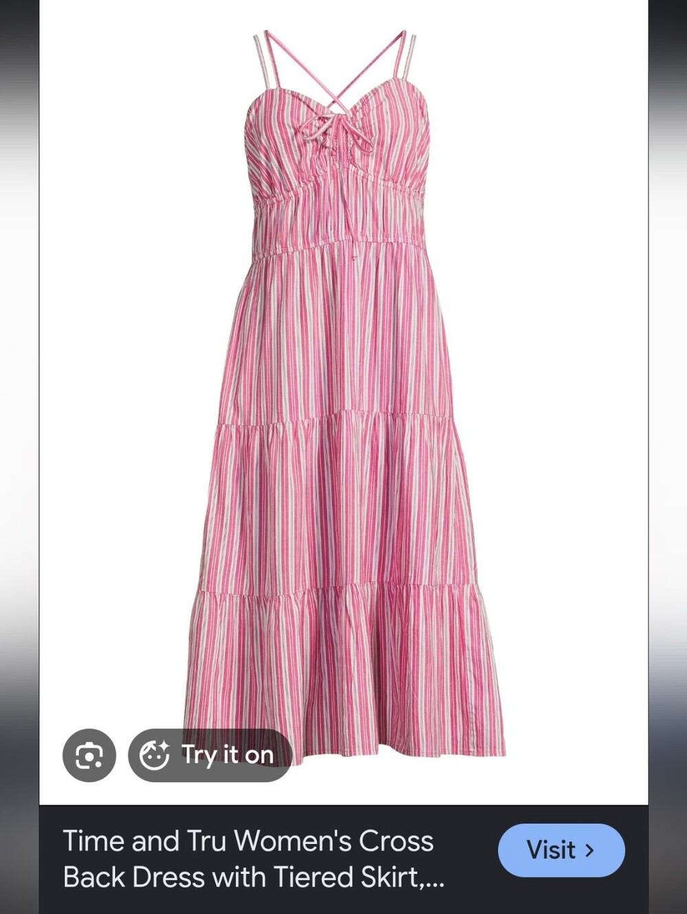 Time and Tru Pink & White Striped Tiered Maxi Sundress - Size XL